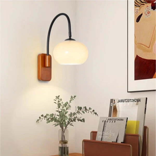 Draaibare Glazen Wandlamp met Verstelbare Bolspot E27 LED Verlichting voor Sfeervol Leeshoekje en Interieur | Sansoti