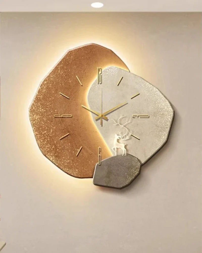 Wandklok met Maanreliëf en Optionele Verlichting Zwart Goud Betonlook Scandinavisch Interieur Decoratief Tijdweergave Woonkamer Slaapkamer Kantoor Modern Minimalistisch Wanddecoratie | Sansoti