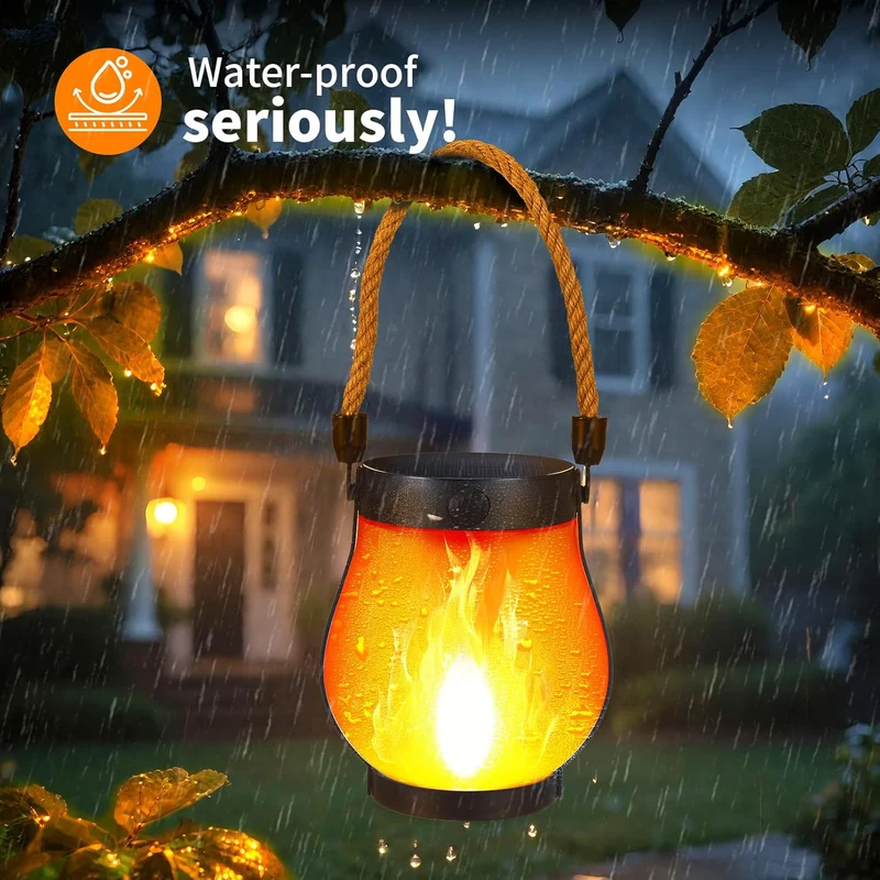 Solar Lantaarn met Vlameffect LED Verlichting Inclusief USB Oplaadoptie Weersbestendig Tuinverlichting Automatische Schemersensor Draadloos Buiten Terras Balkon | Sansoti