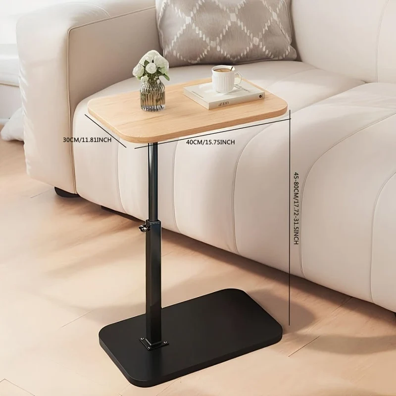 Verstelbare Bijzettafel met Houten Blad en Metalen Frame – C-Vorm – Zwart Bruin Beige Wit – 45-80 cm Hoogte Instelbaar – Modern Scandinavisch Design voor Woonkamer Slaapkamer | Sansoti