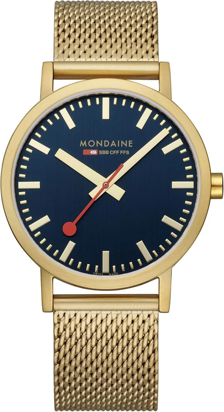 Mondaine Classic A660.30360.40.SBM Unisex-Uhr • Gold / Deep Ocean Blue • Schweizer Bahnhofsuhr-Design