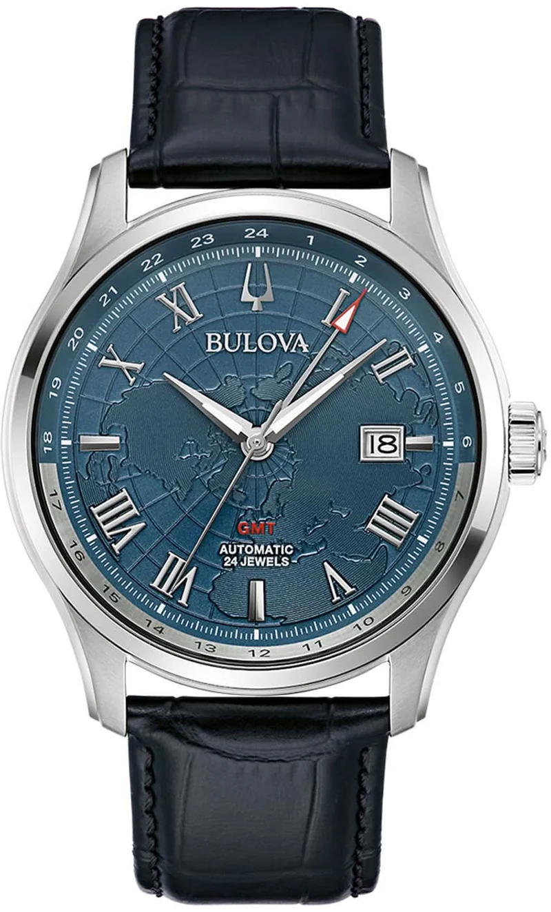 Bulova Classic Wilton GMT 96B385 Herrenuhr • Automatik GMT • Weltkarten-Design