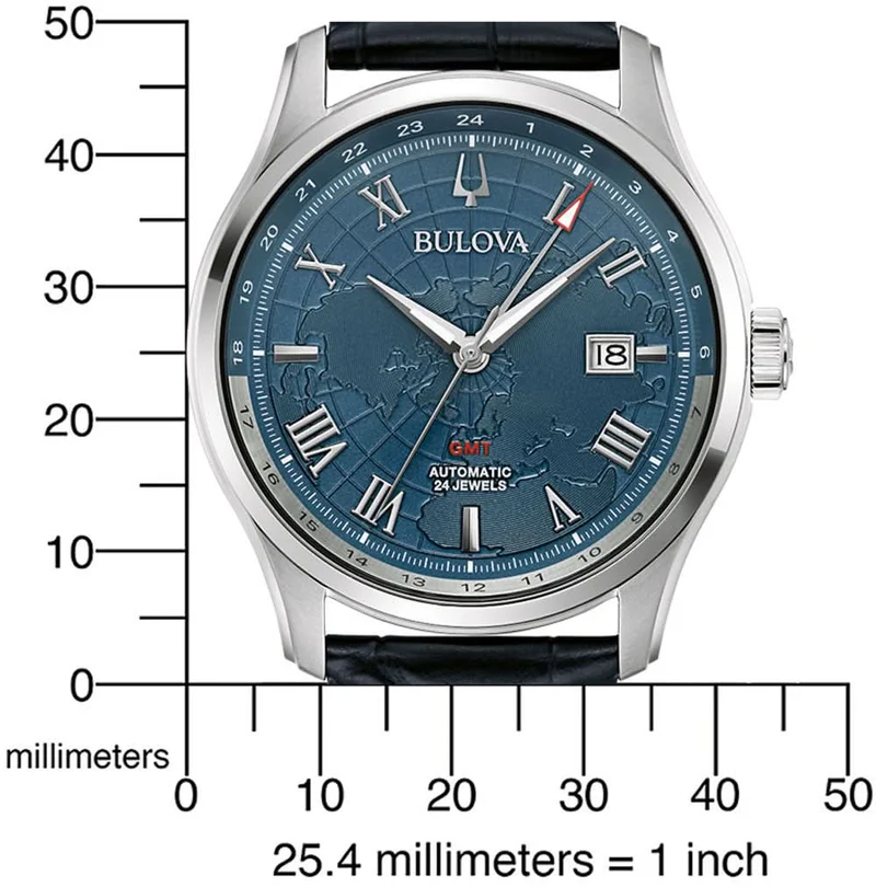 Bulova Classic Wilton GMT 96B385 Herrenuhr • Automatik GMT • Weltkarten-Design