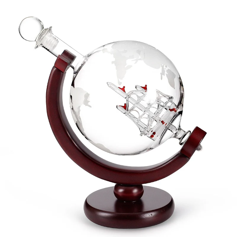 Glazen Wereldbol Karaf 250ml Goudkleurig met Zeilschip Whisky Decanteerkaraf Decoratief voor Woonkamer Kasten Dranken Opslag Geschenkidee voor Globetrotters Reizigers | Sansoti