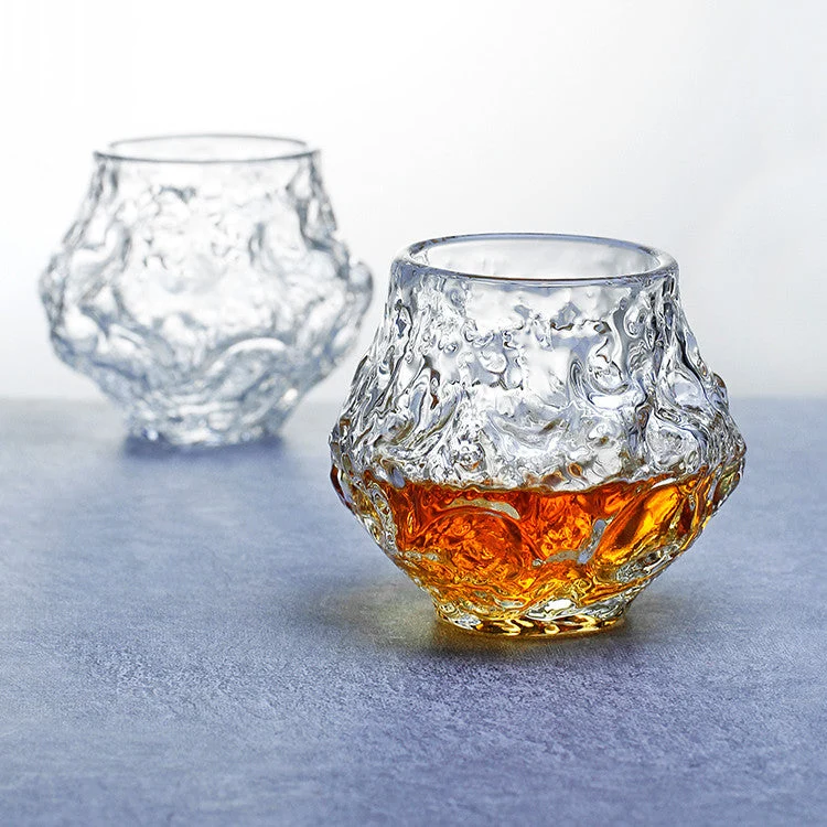 Japans Whiskyglas Handgemaakt Hittebestendig Glas 380ml Meteoor Design voor Premium Whisky Sake Cocktails Spiritualiën Luxe Drinkglas met Houten Kist Geschenkverpakking | Sansoti