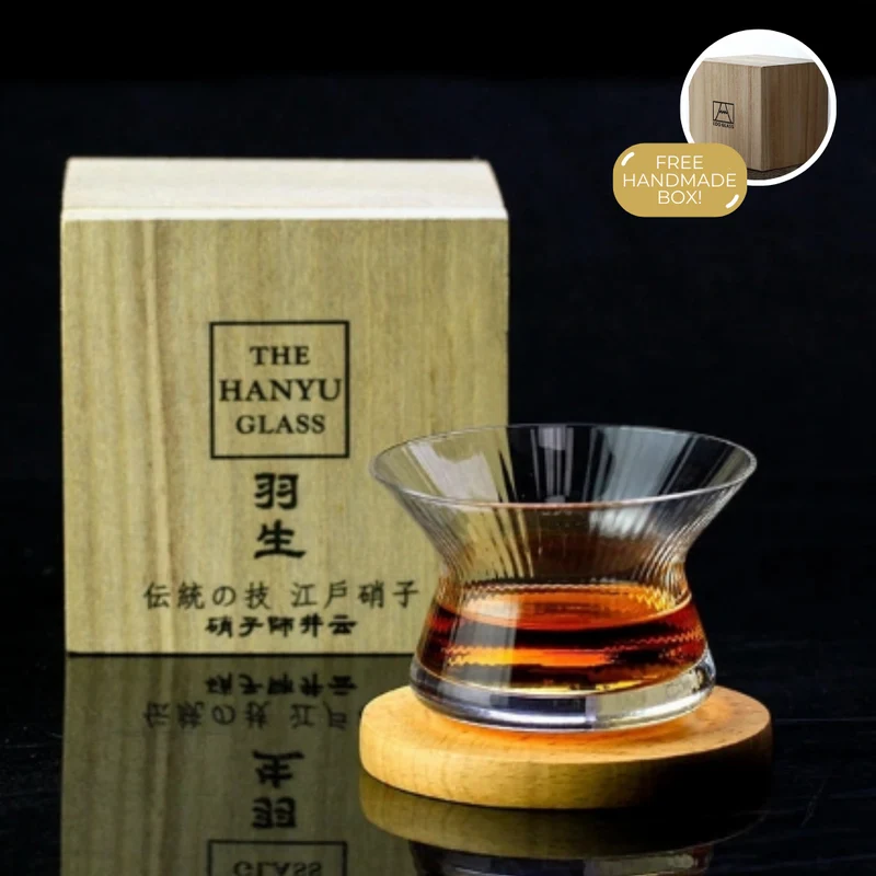 Kristalglazen Whiskeyglas met Trechterdesign 170ml voor Aromatische Ervaring | Handgemaakt Japans Drinkglas met Houten Kist | Premium Whiskyglazen Set voor Kenners Liefhebbers Cadeau | Sansoti