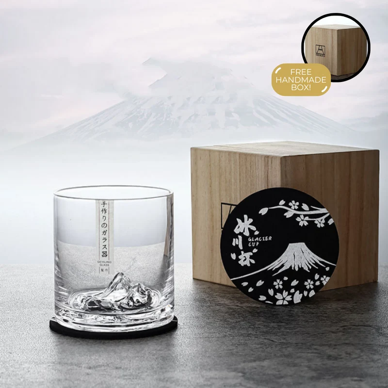 Japans Whiskeyglas met IJsberg Reliëf 300ml Hittebestendig Glas Handgemaakt Tumbler voor Whisky en Cocktails Premium Drinkglas in Houten Geschenkdoos Scandinavische Barware | Sansoti