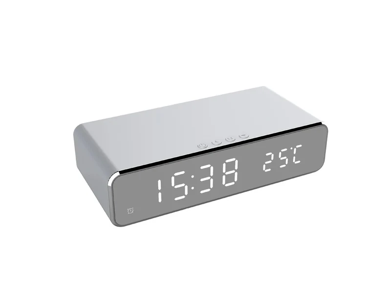 Digitale Wekker met Draadloze Oplader voor Smartphone Nachtkastje Groot LED Display Slaapkamer Zwart Grijs | Sansoti