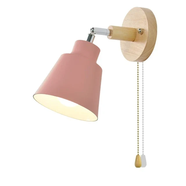 Verstelbare Wandlamp met Trekschakelaar Houten Basis Leeslicht Slaapkamer Nachtkastje Zwenkbaar 180° | Sansoti