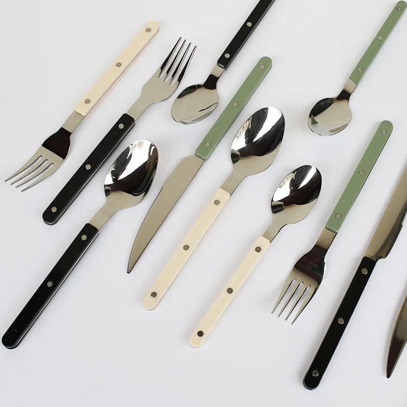 Bestek Set 24-Delig RVS Gekleurd Handvat Bistrostijl 6 Personen Eetkamer Tafel Servies Keuken Diner Couvert | Sansoti