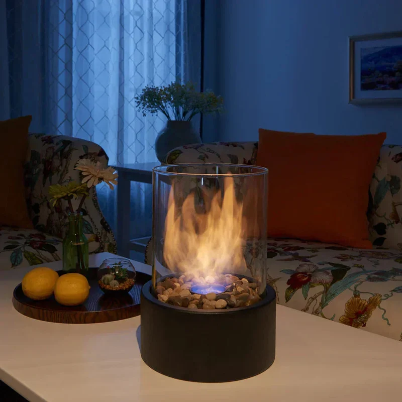Tafelhaardvuur Bio-Ethanol Rookvrij Glas Metaal Binnen Buiten Sfeervlamverlichting Draagbaar Design Tafel | Sansoti