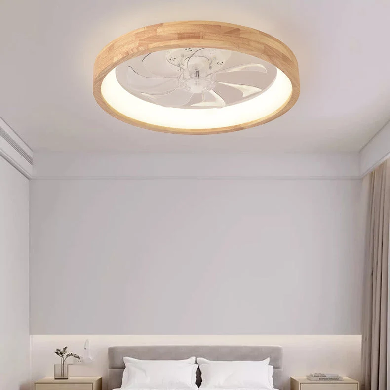 Plafondventilator met LED Verlichting Rond Massief Hout Dimbaar Japans Design voor Slaapkamer en Woonkamer | Sansoti