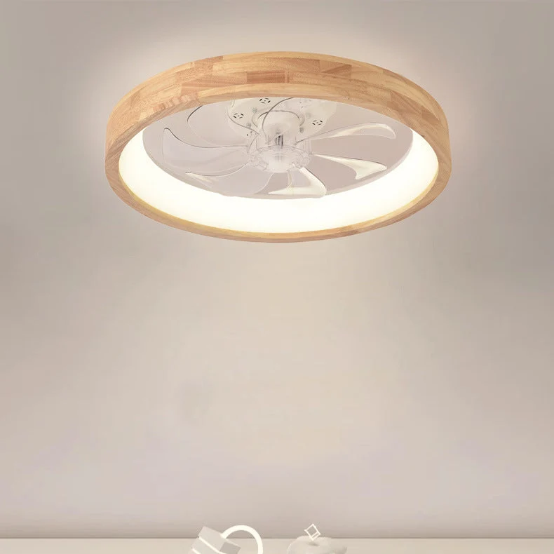 Plafondventilator met LED Verlichting Rond Massief Hout Dimbaar Japans Design voor Slaapkamer en Woonkamer | Sansoti