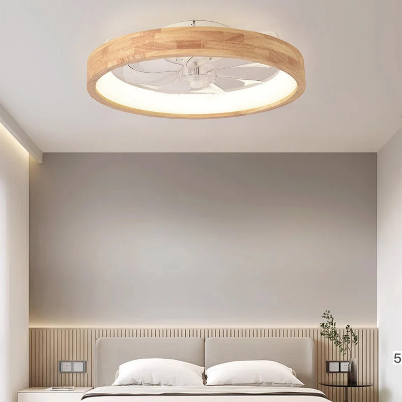 Plafondventilator met LED Verlichting Rond Massief Hout Dimbaar Japans Design voor Slaapkamer en Woonkamer | Sansoti
