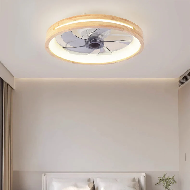Plafondventilator met LED Verlichting Rond Massief Hout Dimbaar Japans Design voor Slaapkamer en Woonkamer | Sansoti