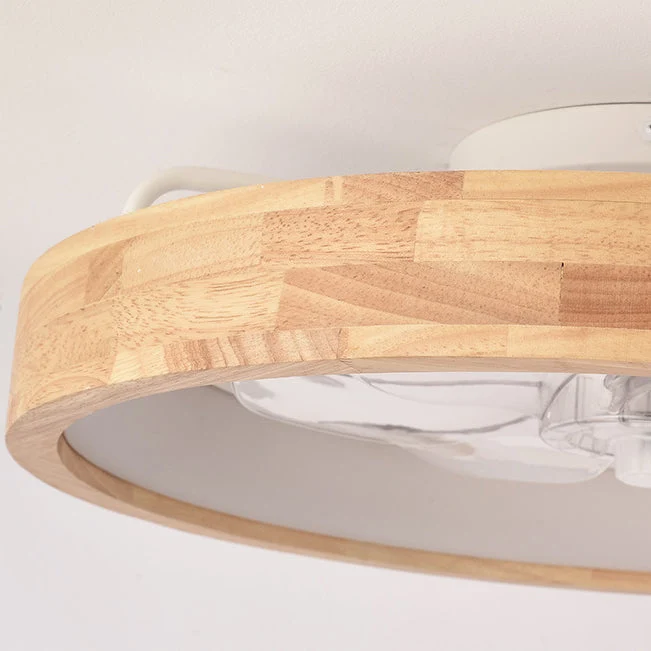 Plafondventilator met LED Verlichting Rond Massief Hout Dimbaar Japans Design voor Slaapkamer en Woonkamer | Sansoti
