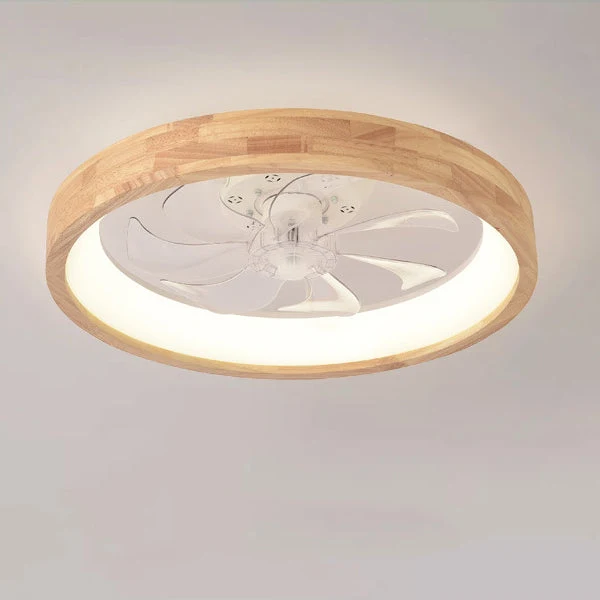 Plafondventilator met LED Verlichting Rond Massief Hout Dimbaar Japans Design voor Slaapkamer en Woonkamer | Sansoti