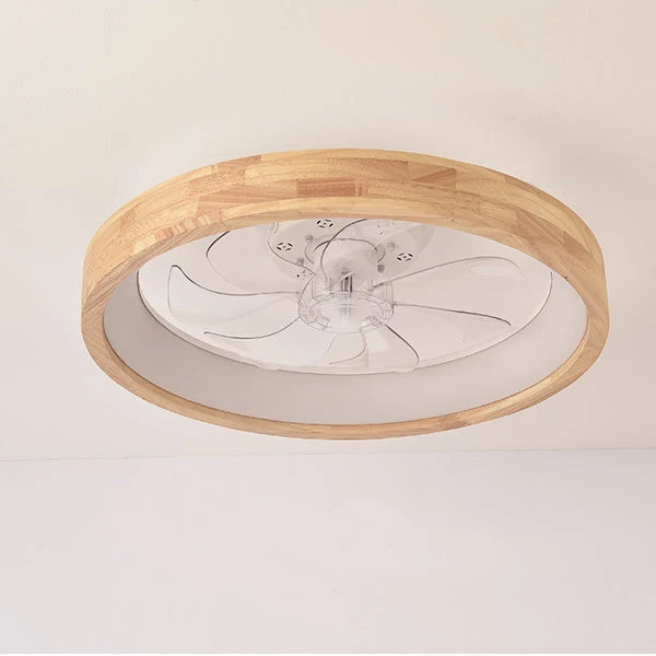Plafondventilator met LED Verlichting Rond Massief Hout Dimbaar Japans Design voor Slaapkamer en Woonkamer | Sansoti