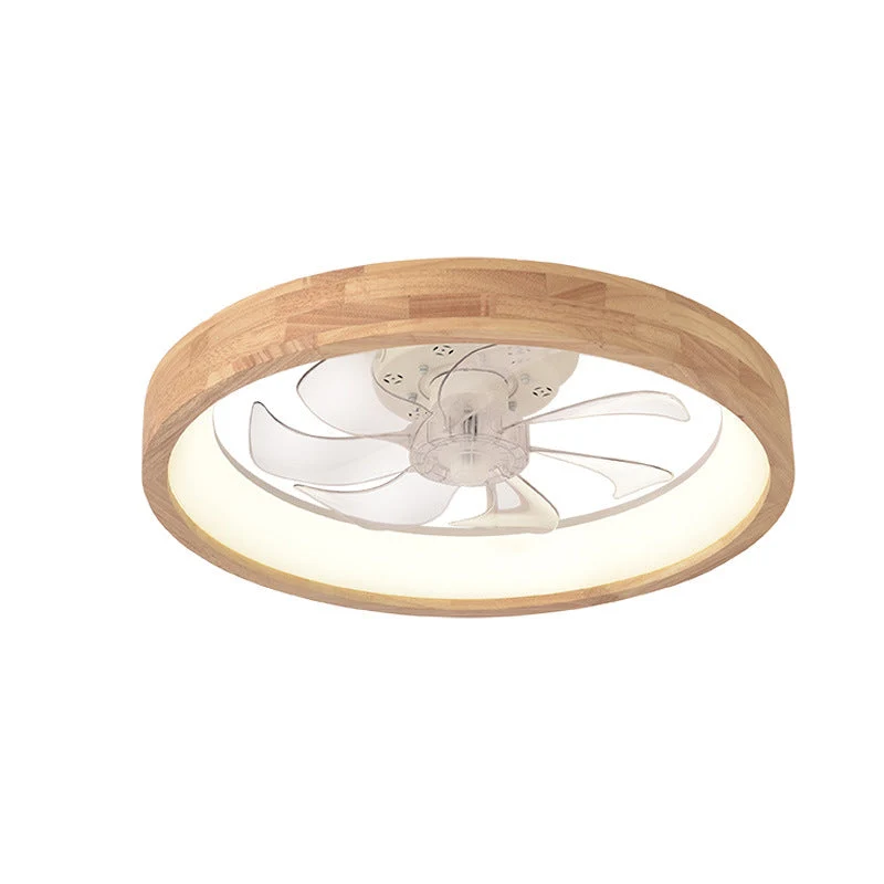 Plafondventilator met LED Verlichting Rond Massief Hout Dimbaar Japans Design voor Slaapkamer en Woonkamer | Sansoti