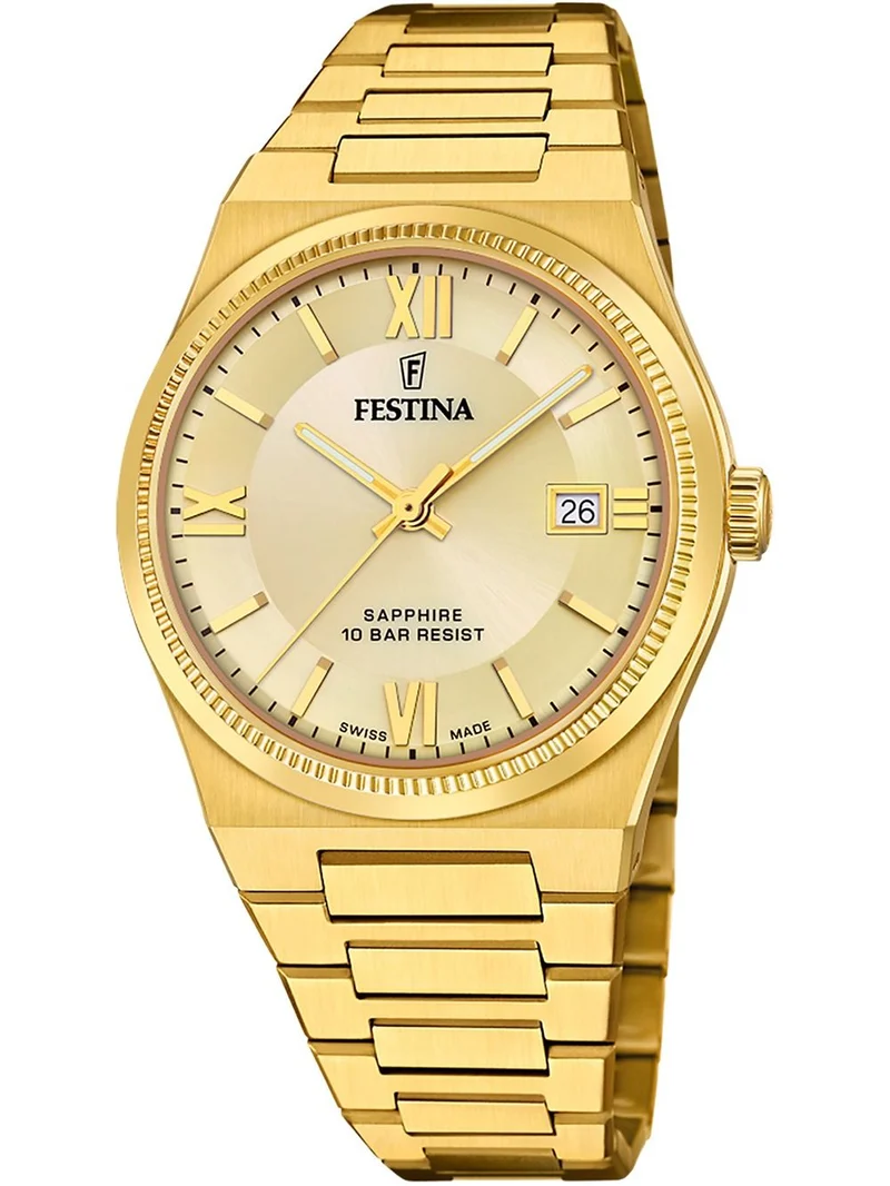 Festina Rivé F20038/2 Herrenuhr Gold • Saphirglas • Swiss Made Quarzwerk