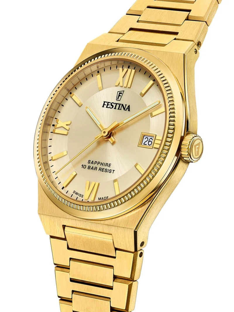 Festina Rivé F20038/2 Herrenuhr Gold • Saphirglas • Swiss Made Quarzwerk