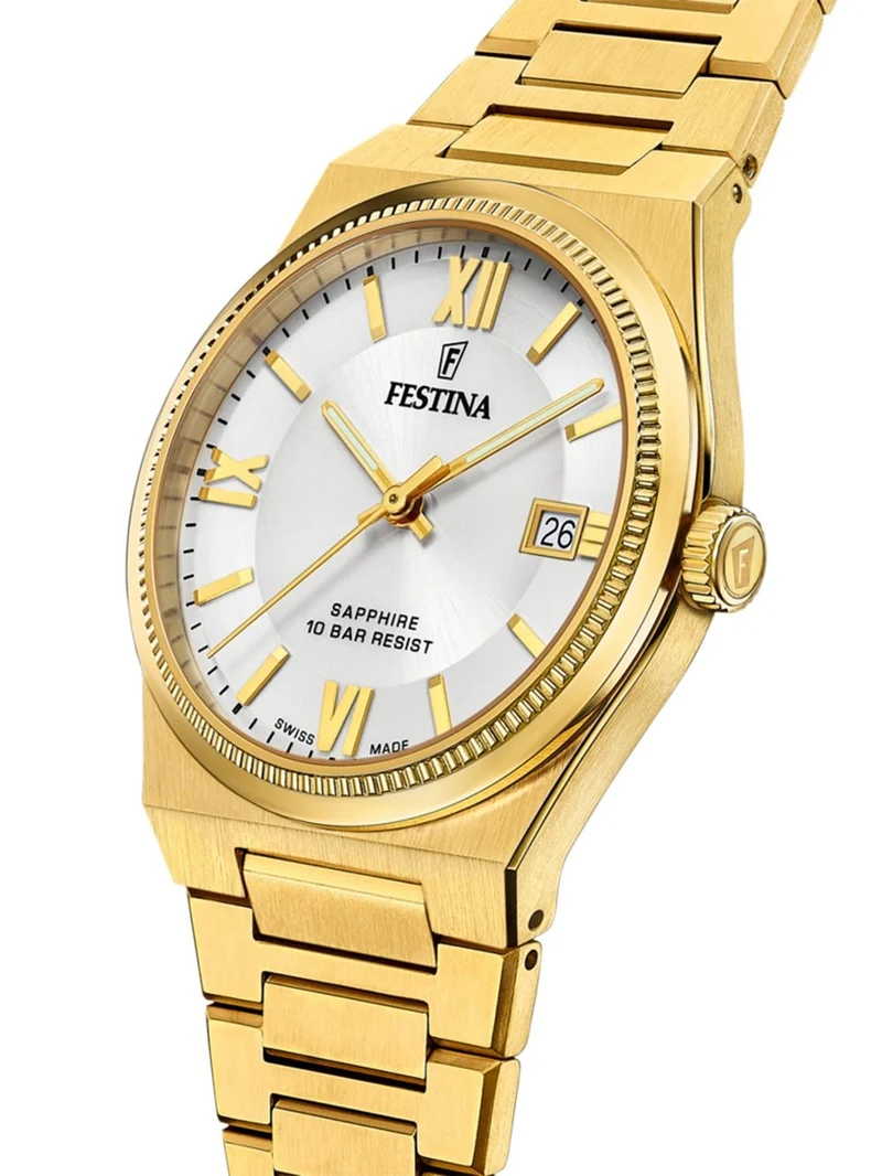 Festina Rivé F20038/1 Herrenuhr • Swiss Made Saphirglas • Goldfarben Edelstahl