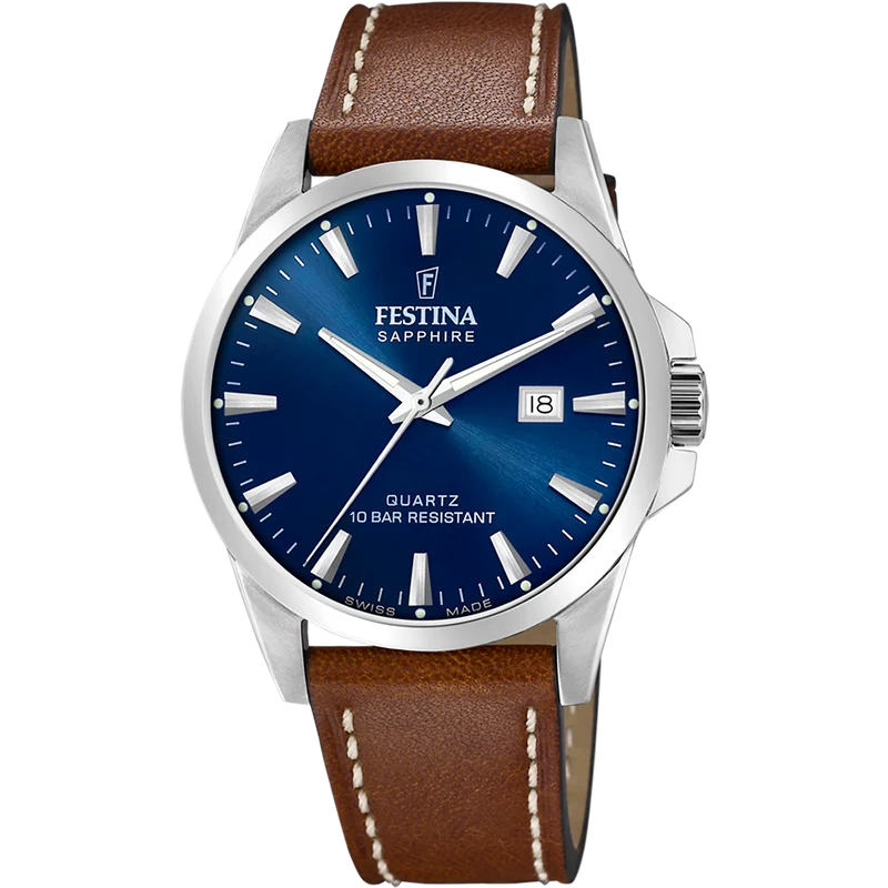 Festina F20025/3 Herren Armbanduhr Blau/Braun • Saphirglas • Quarzwerk