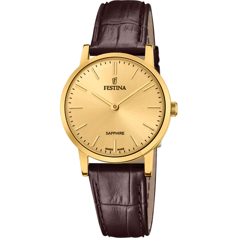 Festina F20017/2 Damenuhr Braun/Goldfarben • Saphirglas • Swiss Made Quarzwerk
