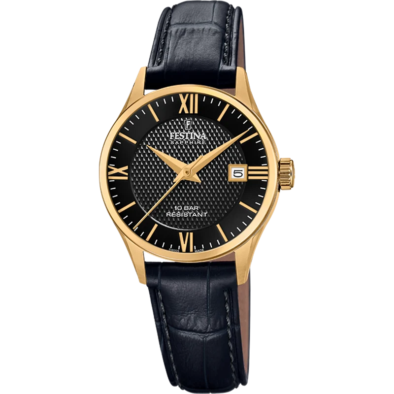 Festina F20011/4 Damenuhr Schwarz/Goldfarben • Saphirglas • Schweizer Qualität