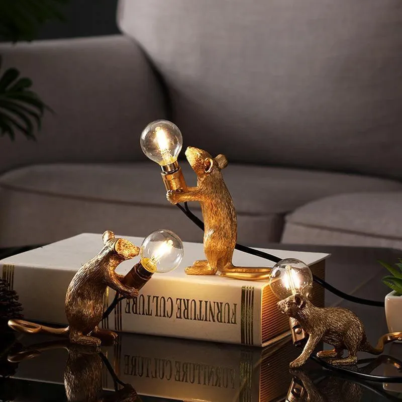 Tafellamp Muis met LED-verlichting Hars Decoratief Sculptuur Woonkamer Slaapkamer Nachtkastje Goud Wit | Sansoti