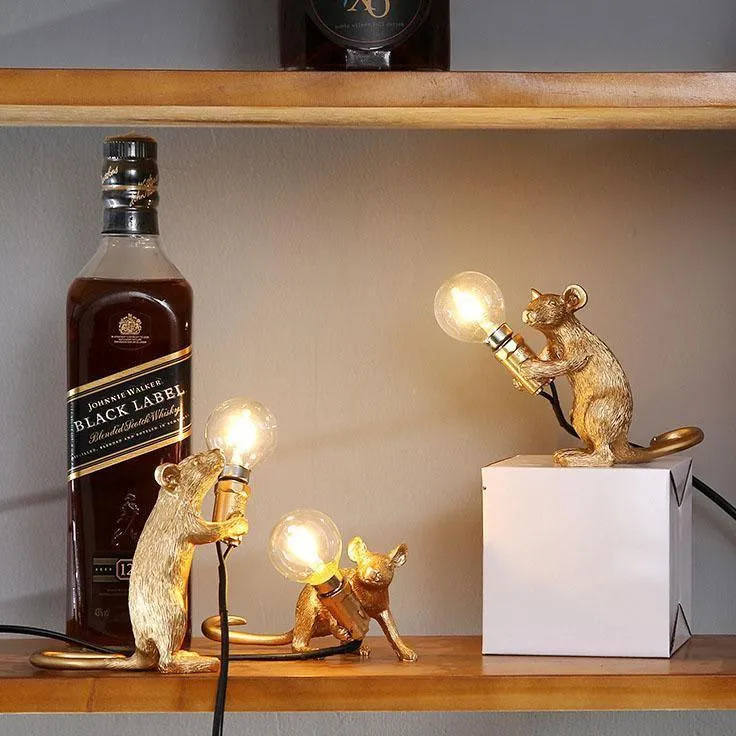 Tafellamp Muis met LED-verlichting Hars Decoratief Sculptuur Woonkamer Slaapkamer Nachtkastje Goud Wit | Sansoti