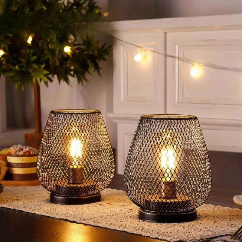 Draadloze LED Tafellamp Lantaarn Metaal 17cm Warm Licht op Batterij Binnen Buiten Sfeerlicht Sfeerverlichting | Sansoti