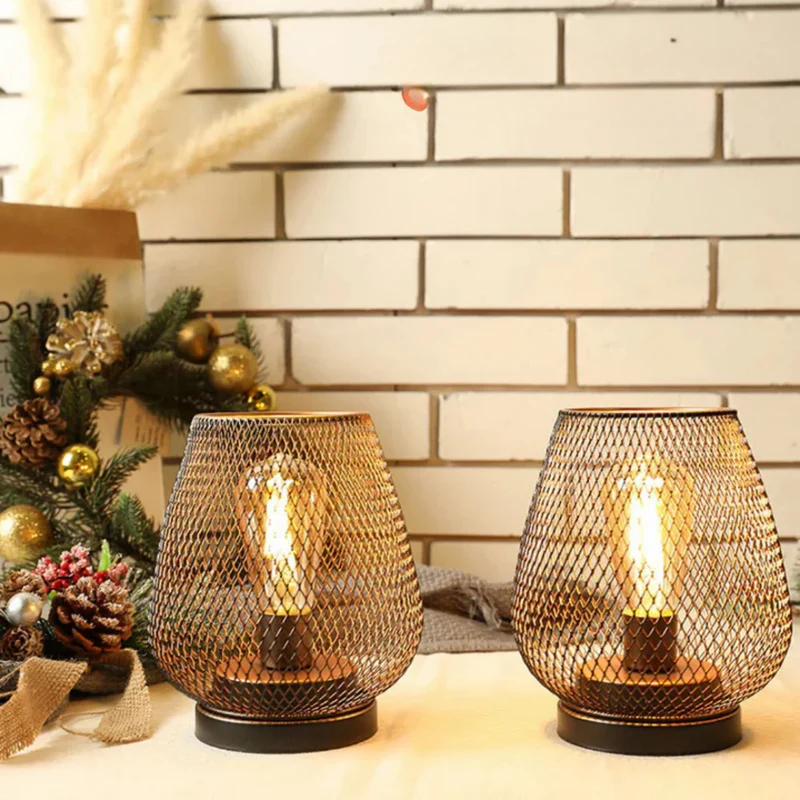 Draadloze LED Tafellamp Lantaarn Metaal 17cm Warm Licht op Batterij Binnen Buiten Sfeerlicht Sfeerverlichting | Sansoti