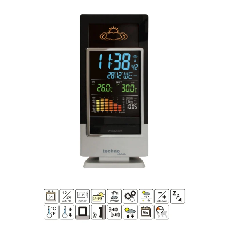 Wetterstation - Thermometer/Vorhersage Funkuhr - Technoline WS 6502