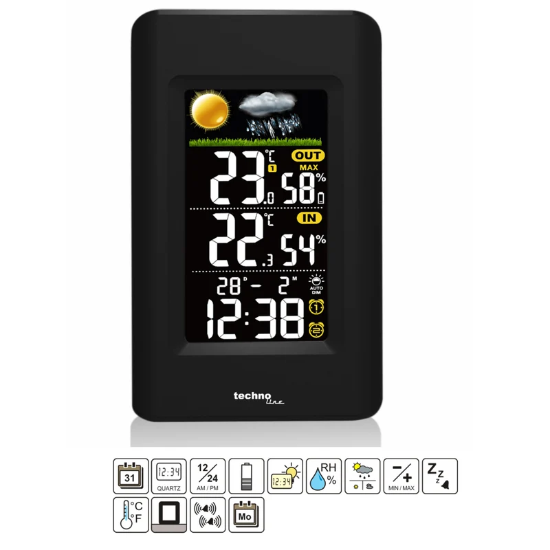 Digitales Thermometer / Hygrometer Wetterstation mit Außensensor - Technoline WS 6447