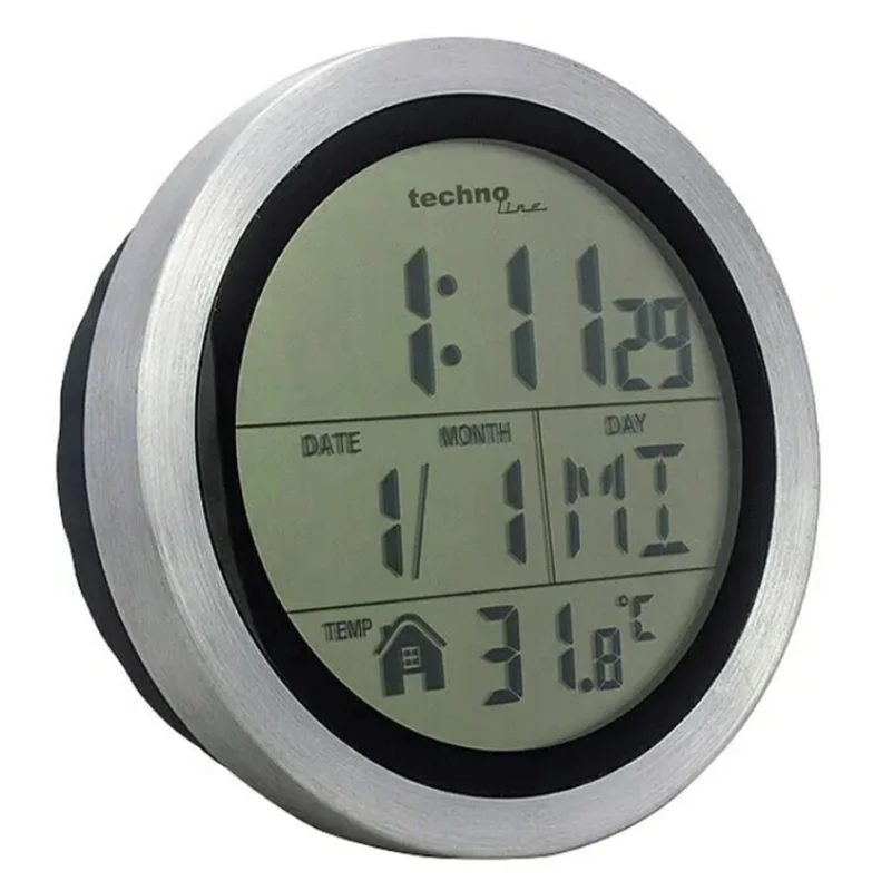 Funk-Badezimmeruhr - Wanduhr mit Saugnäpfen - Thermometer - Datum - Technoline