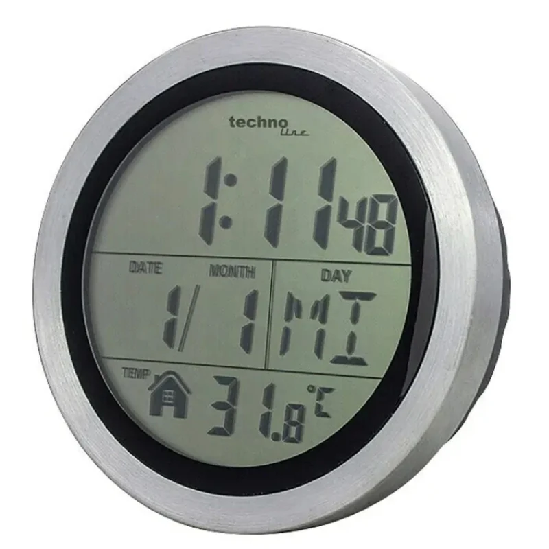 Funk-Badezimmeruhr - Wanduhr mit Saugnäpfen - Thermometer - Datum - Technoline