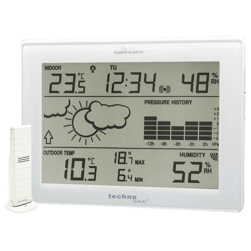 Wetterstation - inkl. Sender - Wettervorhersage und -bedingungen - Funkuhr - Datum - Alarmfunktion - Technoline Mobile Alerts 10410