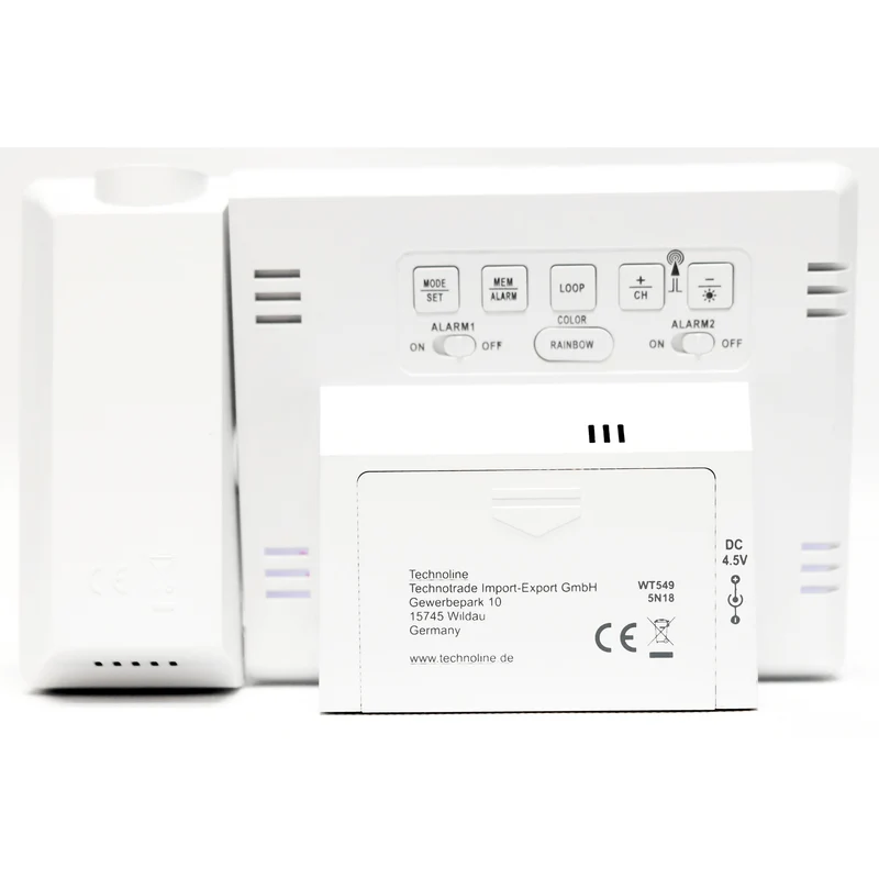 Funkwecker - Projektion von Zeit und Temperatur - Inkl. Außensensor - Wettervorhersage - Datum - Technoline WT 549