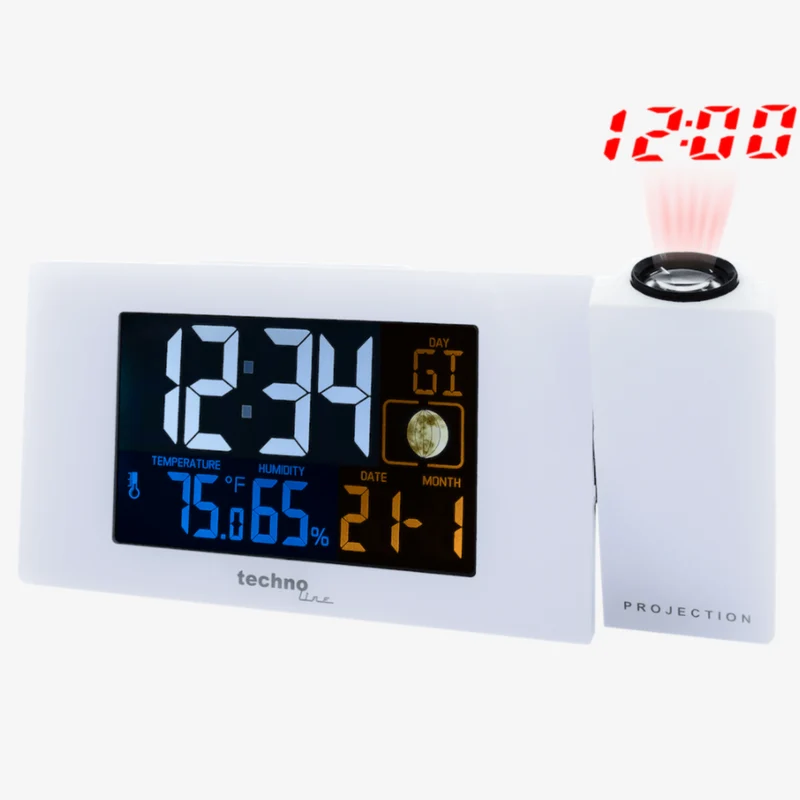 Funkwecker - Projektion Uhrzeit - Datum - Temperatur - Luftfeuchtigkeit - Technoline WT 537