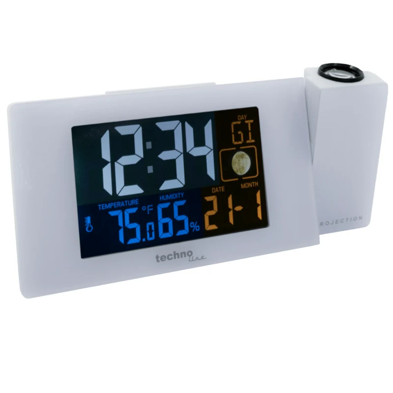 Funkwecker - Projektion Uhrzeit - Datum - Temperatur - Luftfeuchtigkeit - Technoline WT 537