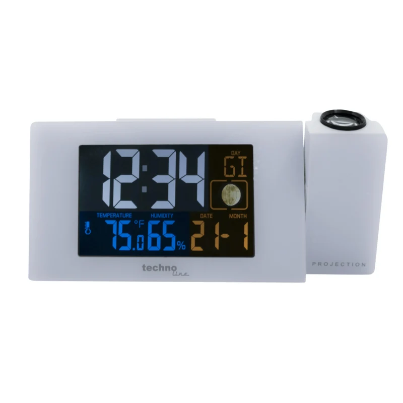 Funkwecker - Projektion Uhrzeit - Datum - Temperatur - Luftfeuchtigkeit - Technoline WT 537
