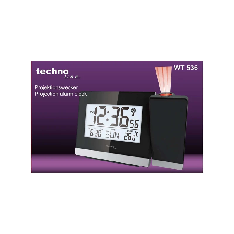 Digitaler Wecker - Funkgesteuert - Zeitprojektion - Alarm - Datums- und Temperaturanzeige - Technoline WT 536
