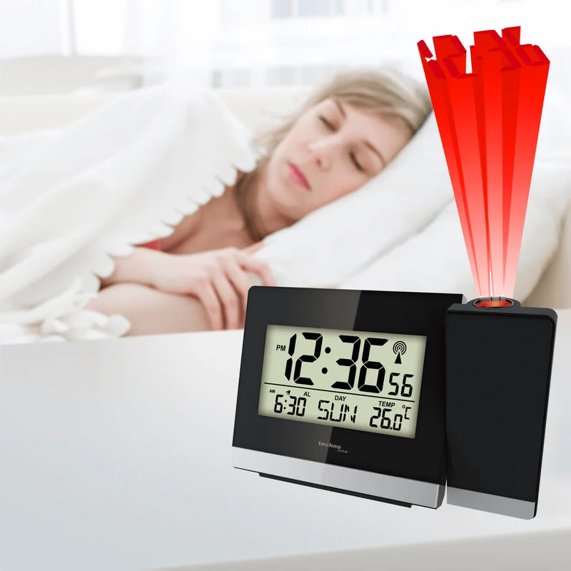 Digitaler Wecker - Funkgesteuert - Zeitprojektion - Alarm - Datums- und Temperaturanzeige - Technoline WT 536