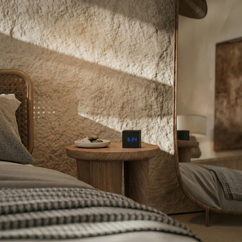 Compacte LED-Wekker met Temperatuurweergave Dimfunctie Houtlook Digitaal Display voor Slaapkamer Nachtkastje | Sansoti