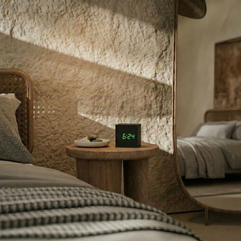 Compacte LED-Wekker met Temperatuurweergave Dimfunctie Houtlook Digitaal Display voor Slaapkamer Nachtkastje | Sansoti