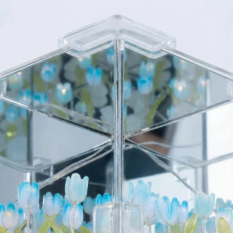 Spiegelende Kubische Tafellamp met Oneindige Bloemenreflectie Dimbare LED Sfeerverlichting Woonkamer | Sansoti