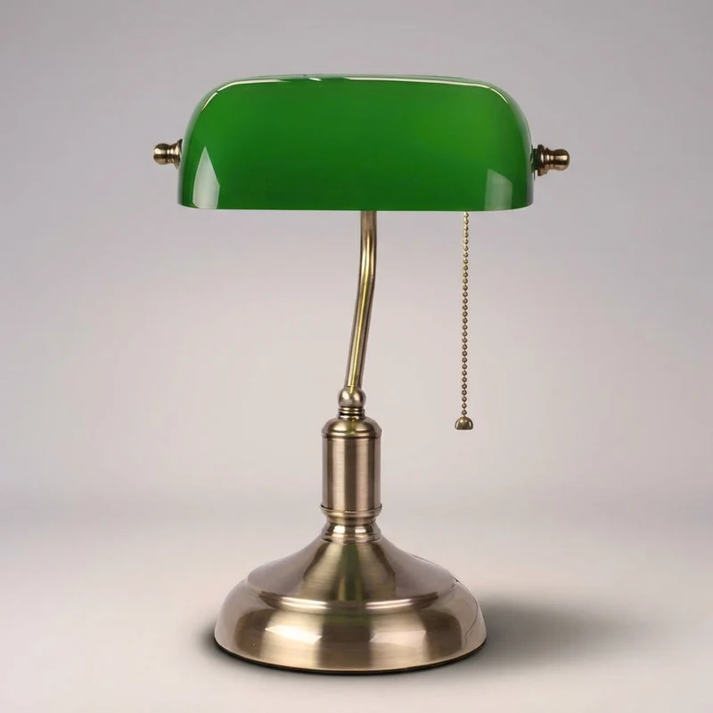 Bankierslamp met Glazen Kap en Metalen Voet Vintage Tafellamp Leeslamp Antieke Bureaulamp Warm Licht | Sansoti