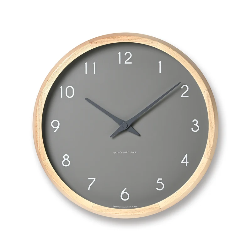 Lemnos Campagne couleur PC24-03-GY Wanduhr Grau • Buchenholz-Gehäuse • Schlichtes Quarzwerk
