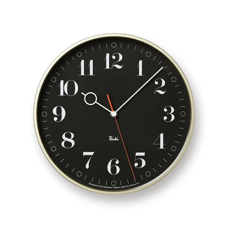 Lemnos Riki Ring Clock WR20-05-BK Wanduhr Schwarz • Geräuschloses Sweep-Uhrwerk • Japanisches Design